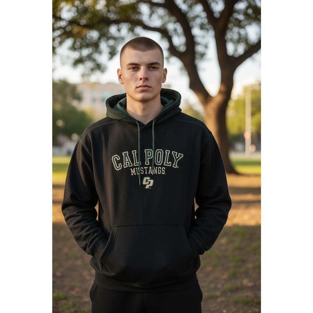 Cal Poly Mustangs Hoodie Sweatshirt L Black Embroidered Logo University Unisex - Picture 2 of 16